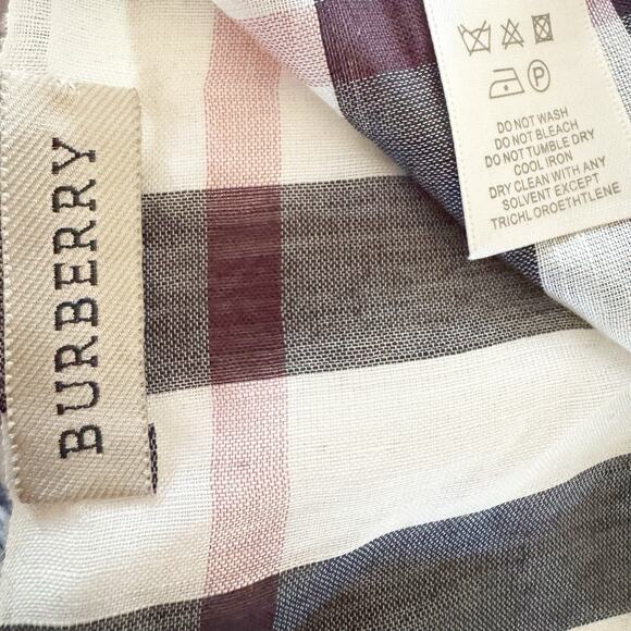 Burberry Giant Check Blanket Scarf Wool Silk Blend Sheer Stone Color - Picture 4 of 5